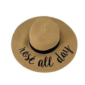 Rose All Day Beach Hat Floppy Wide Brim Sun Hat Womens OS Ribbon Band CC Brand
